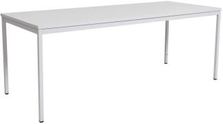 Furni24 Rechteckiger Universaltisch mit laminierter Platte, Metallgestell und verstellbaren Füßen, ideal im Homeoffice als Schreibtisch, Konferenztisch, Computertisch, Esstisch - Grau 180x80x75 cm