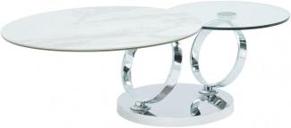 Couchtisch mit drehbaren Tischplatten JOLINE - Keramik & Glas - Weiß mit Marmor-Effekt