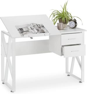 Relaxdays Schreibtisch neigbar, verstellbare Arbeitsfläche, weiß, 75 x 110 x 55 cm