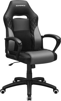 SONGMICS Gamingstuhl, Bürostuhl mit Wippfunktion, Racing Chair, ergonomisch, S-förmige Rückenlehne, gut für die Lendenwirbelsäule, bis 150 kg belastbar, Kunstleder, schwarz-grau OBG38BG