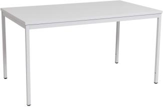 Furni24 Rechteckiger Universaltisch mit laminierter Platte, Metallgestell und verstellbaren Füßen, ideal im Homeoffice als Schreibtisch, Konferenztisch, Computertisch, Esstisch - Grau 140x70x75 cm