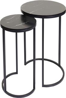 2er-Set Beistelltisch HWC-K46, Kaffeetisch Nachttisch Loungetisch, Marmor-Optik FSC-zertifiziert MDF ~ schwarz-schwarz