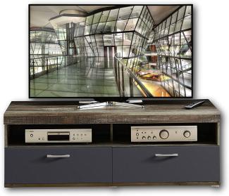 CROWN X TV-Board in Driftwood Optik, Graphit - hochwertiges Low-Board für Ihr Wohnzimmer - 140 x 50 x 48 cm (B/H/T)