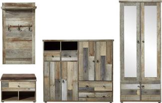 Bonanza Vintage Garderoben Set in Driftwood Optik - Retro Flurgarderobe für Ihren Eingangsbereich - 305 x 188 x 40 cm (B/H/T)
