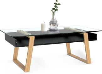 bonVIVO Couchtisch schwarz mit Glas Holz Materialmix - Beistelltisch, Sideboard, Wohnzimmertisch - Modern Minimalistisch - Stilvoller Glastisch für Wohnzimmer, Schlafzimmer, Diele