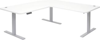 Eck-Schreibtisch, weiß/grau, elektrisch höhenverstellbar