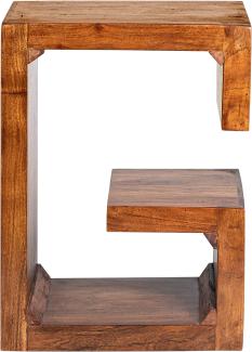 WOMO-DESIGN Beistelltisch G-Form 60 cm Braun Unikat handgefertigt aus Massivholz Akazienholz Couchtisch Kaffeetisch Wohnzimmertisch Sofatisch Loungetisch Holztisch Tisch verschiedene Buchstaben Formen