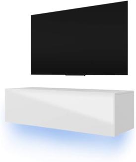 Selsey Skylara TV Hängeboard  / TV Schrank, Weiß Matt / Weiß Hochglanz, LED-Beleuchtung in Blau, 140 x 40 x 35 cm