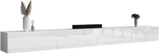 Planetmöbel TV Board 320 cm Weiß, TV Schrank mit 4 Klappen als Stauraum, Lowboard hängend oder stehend, Sideboard Wohnzimmer