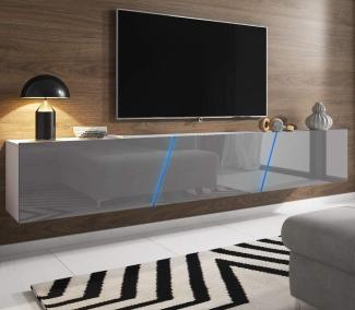 TV-Lowboard Space Hochglanz grau XXL-Board 240 cm hängend / stehend mit LED