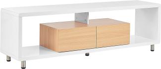 TV-Möbel weiß heller Holzfarbton mit 2 Schubladen 159 x 39 x 50 cm KNOX