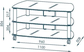 TV-Rack "1614" aus Metall / ESG-Sicherheitsglas in Metall Alu - Klarglas mit 3 Einlegeböden. Abmessungen (BxHxT) 110x51x51 cm