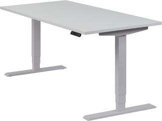 boho office® homedesk - elektrisch stufenlos höhenverstellbares Tischgestell in Silber mit Memoryfunktion, inkl. Tischplatte in 160 x 80 cm in Lichtgrau