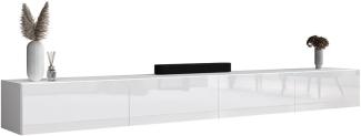 Planetmöbel TV Board 280 cm Weiß, TV Schrank mit 4 Klappen als Stauraum, Lowboard hängend oder stehend, Sideboard Wohnzimmer