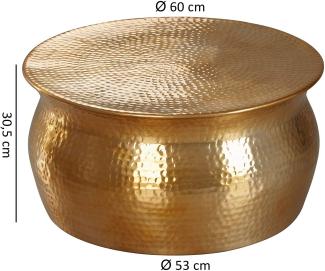 Wohnling Couchtisch KAREM 60x30,5x60cm Aluminium Beistelltisch orientalisch rund, Gold