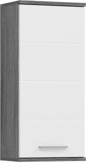 Badezimmer Hängeschrank Blake in weiß Hochglanz und Rauchsilber grau 35 x 77 cm