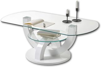 BOSTON Couchtisch Glas in Hochglanz weiß - stylisher Glastisch mit Ablage & geschwungenem Gestell in U-Form für Ihren Wohnbereich - 110 x 40 x 60 cm (B/H/T)