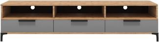 Selsey RIKKE - TV-Lowboard/TV-Tisch mit 3 offenen und 3 geschlossenen Fächern, 160 cm breit (Wotan Eiche Matt/Grau Hochglanz ohne LED)