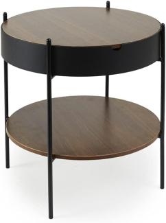 LIFA LIVING Brauner Deko Beistelltisch mit Stauraum, Moderner Nachttisch mit Ablage, Runder Couchtisch aus Metall und Holz, Ø 48 x 50 cm, max. 5 kg belastbar