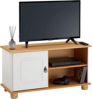 IDIMEX Lowboard Belfort aus Kiefer massiv in weiß/braun lackiert, praktisches TV Möbel mit 1 Tür, Zeitloser Fernsehschrank mit 2 Ablageflächen