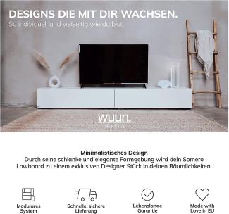 Wuun® TV Board hängend/8 Größen/5 Farben/140cm Matt Weiß- Beton/Lowboard Hängeschrank Hängeboard Wohnwand/Hochglanz & Naturtöne/Somero