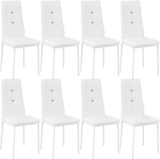 8 Esszimmerstühle, Kunstleder mit Glitzersteinen - weiß
