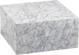 Wohnling Couchtisch MONOBLOC 60x30x60 cm Hochglanz mit Marmor Optik Weiß | Design Wohnzimmertisch Cube Quadratisch | Lounge Beistelltisch Würfel Form