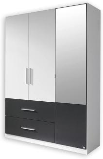 Kleiderschrank ALVOR Schrank in weiß grau metallic mit Spiegel 136 cm