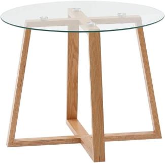 Couchtisch 58x58x47 cm Sofatisch Eiche Massivholz / Glas Rund | Design Wohnzimmertisch Modern | Holztisch Stubentisch Klein | Kaffeetisch Tisch Wohnzimmer Echtholz