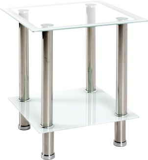 HAKU Möbel Beistelltisch, Sicherheitsklarglas, Edelstahl-weiß, 40 x 40 x 46 cm