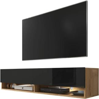 Selsey Wander - TV-Board/Fernsehschrank für Wohnzimmer hängend/stehend, optional mit LED, 140 cm (Holzoptik Wotan Eiche/Schwarz Hochglanz, mit LED)