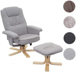 Relaxsessel M56, Fernsehsessel TV-Sessel mit Hocker, Stoff/Textil ~ hellgrau