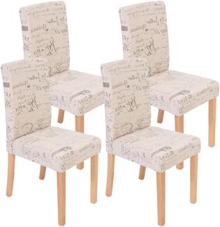 4er-Set Esszimmerstuhl Stuhl Küchenstuhl Littau ~ Textil mit Schriftzug, creme, helle Beine