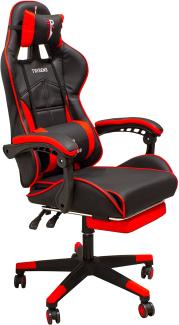 Gaming Stuhl im Racing-Design mit Fußstütze Gaming Bürostuhl mit Armlehnen ergonomischer Gaming Schreibtischstuhl mit verstellbarem Rückenstützkissen und Nackenkissen Schwarz / Rot