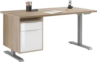 Schreibtisch "5516" aus Spanplatte / Metall in Metall platingrau - Sonoma-Eiche mit einer Schublade und einer Tür. Abmessungen (BxHxT) 150x120x80 cm