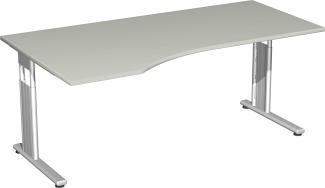PC-Schreibtisch links, höhenverstellbar, 180x100cm, Lichtgrau / Silber