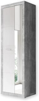 Garderobenschrank STONE in Beton Optik grau und weiß Glanz mit Spiegel