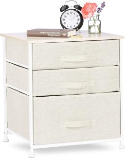 Relaxdays Regalsystem, 3 Stoff-Schubladen, universale Schubladenbox, Metall und Holz, HxBxT: 53 x 48 x 40 cm, beige