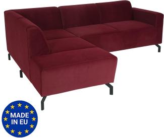 Ecksofa HWC-J60, Couch Sofa mit Ottomane links, Made in EU, wasserabweisend ~ Samt bordeaux-rot
