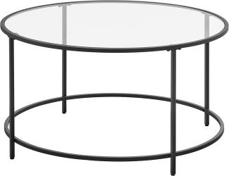 VASAGLE Couchtisch, Beistelltisch rund, Glastisch mit Metallgestell, Hartglas, Nachttisch, Sofatisch, für Balkon, schwarz LGT021B01