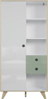 Wohnwand Adelaide in weiß Hochglanz Lack und grün 355 x 188 cm