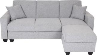 Sofa HWC-H47 mit Ottomane, Couch Sofa Gästebett, Schlaffunktion Stauraum 217x145cm ~ Stoff/Textil hellgrau