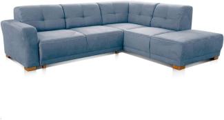 Cavadore Ecksofa Modeo, mit Federkern, Sofa in L-Form im modernen Landhausstil, Holzfüße, 261 x 77 x 214, Mikrofaser-Bezug, blau
