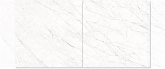 Esstisch Edge 180-220x90cm Laminam® Keramik Weiß Mittelfuß Drahtgestell Silber Ausziehbar