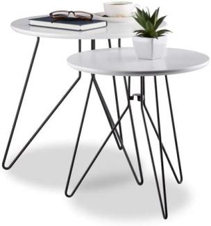 Relaxdays Beistelltisch 2er-Set, runde Satztische mit Metallgestell, Ablagetische, Tischplatte 40 u. 48 cm, MDF, Schwarz-Weiß, Standard