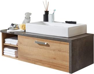 Waschtisch Set Waschbeckenunterschrank mit Waschbecken Eiche Riviera Honig grau Beton Design 123 cm Bay