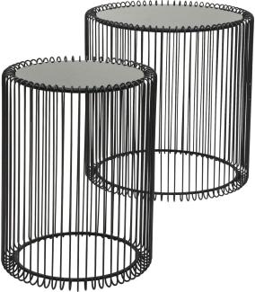 Kare Design Beistelltisch Wire Black 2er Set, runder, moderner Glastisch, kleiner Couchtisch, Kaffeetisch, Nachttisch, Schwarz (H/B/T) 42,5xØ32,5cm & 45xØ44cm
