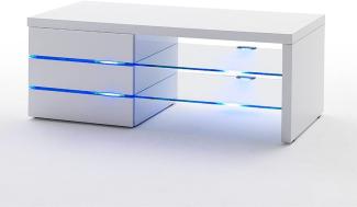 TV-Lowboard Sonia | mit Glasplatte | 110x42 | weiß Hochglanz | LED Beleuchtung