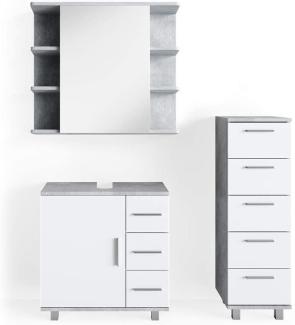 VICCO Badmöbel Set ILIAS 3-teilig Weiß/Beton, Weiß/Beton, mit Spiegelschrank, Unterschrank, Midischrank