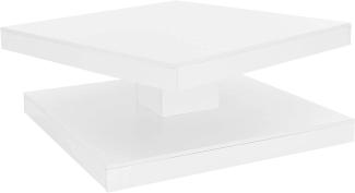 Couchtisch mit 360° drehbarer Tischplatte 78x78x36 Weiß aus Spanplatte ML-Design